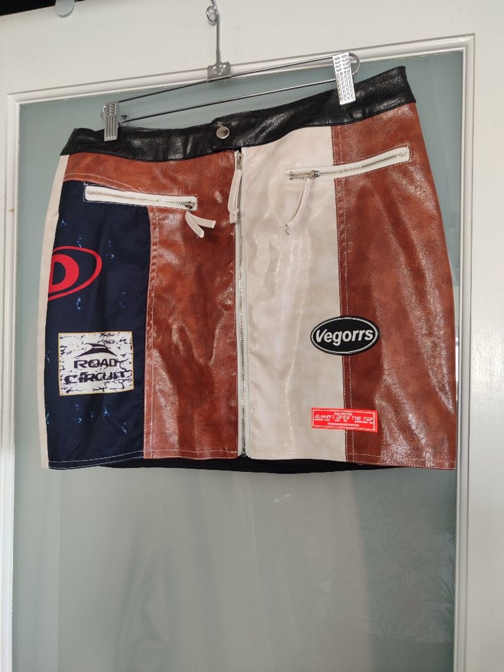 NWT Fashion Nova Vegan leather stretchy fabric Motto Racing mini skirt size M